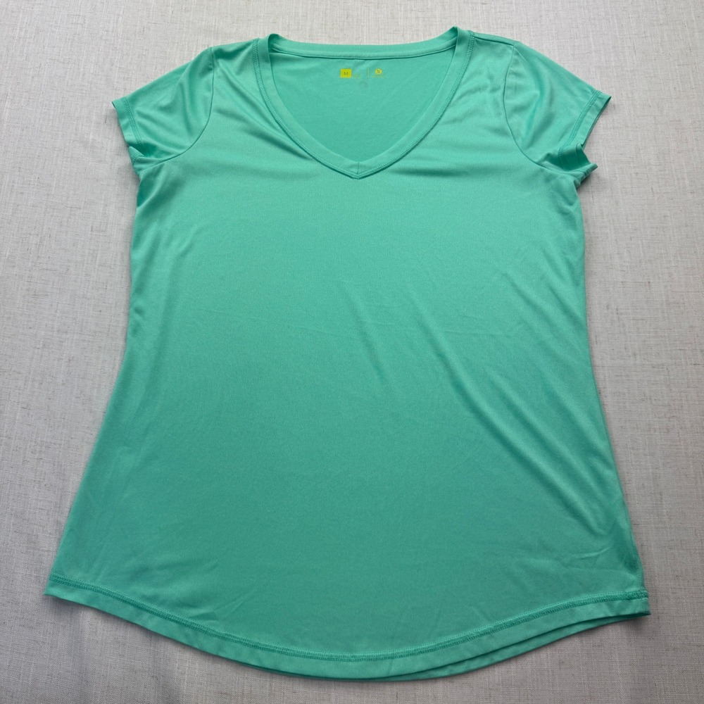 Xersion Activewear Top Women Medium Mint Green V-Neck Short Sleeve Sporty Tee